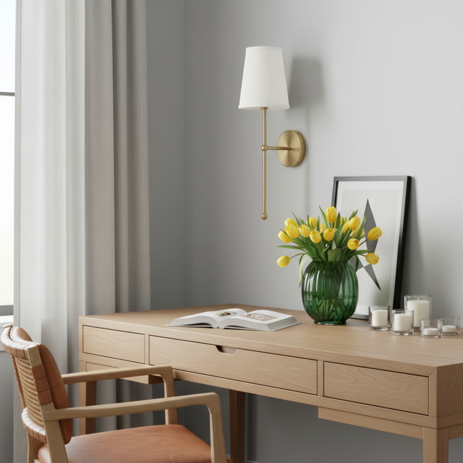 Meshara Minimalist Gold Wall Lamp - Metal and Fabric Material for Living Room T1176