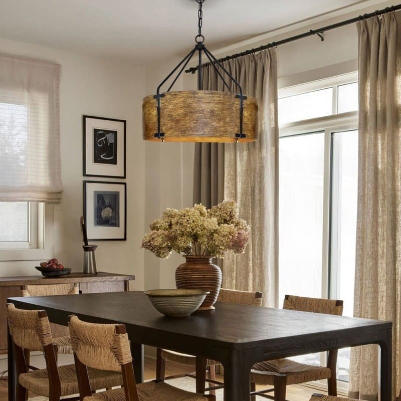Vintage Brass Drum Pendant Lamp – Aged Metal & Warm Glow G94