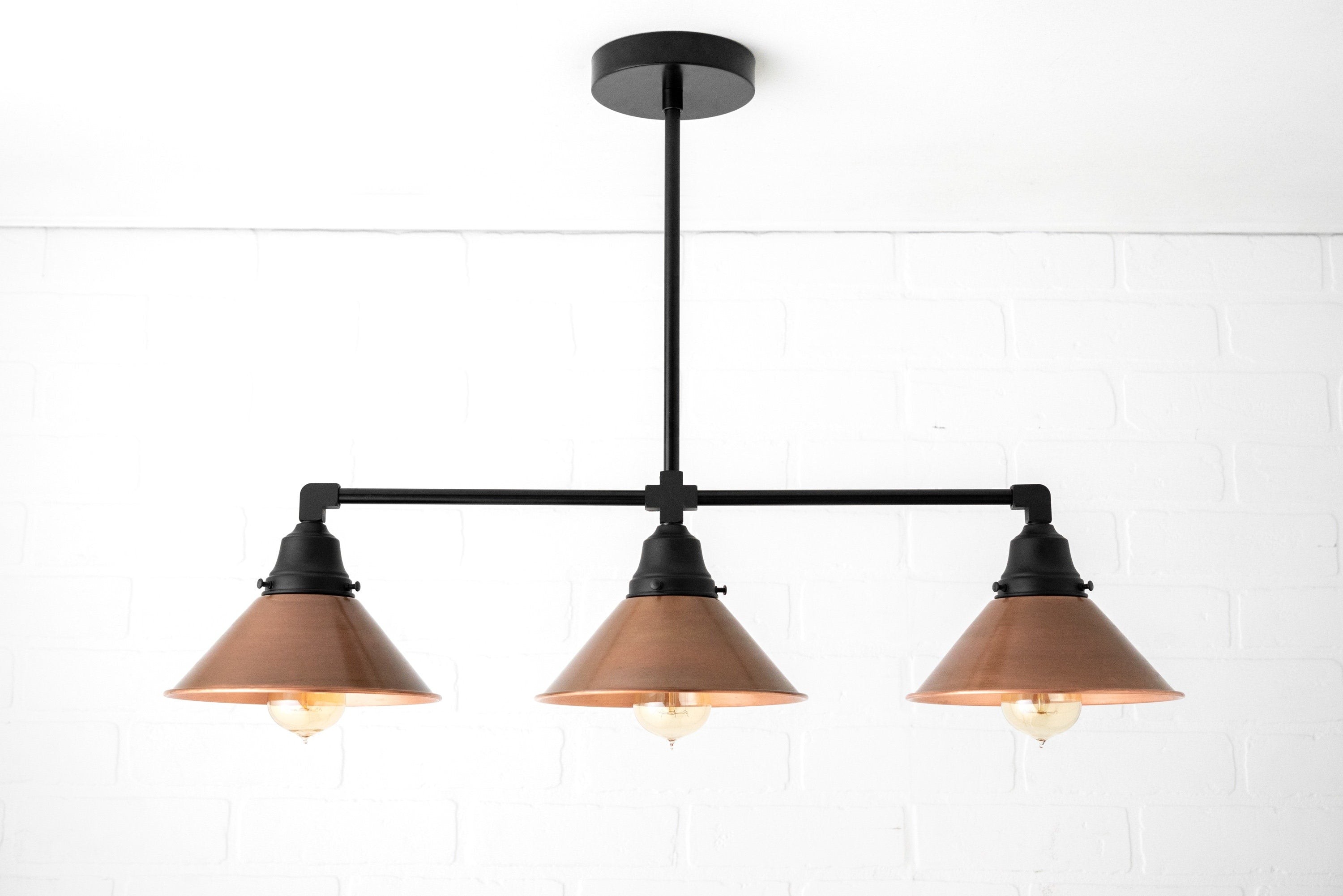 Conique Metal Hand-Aged Copper Chandelier - 3 Light Industrial Pendant - Island Lighting T389