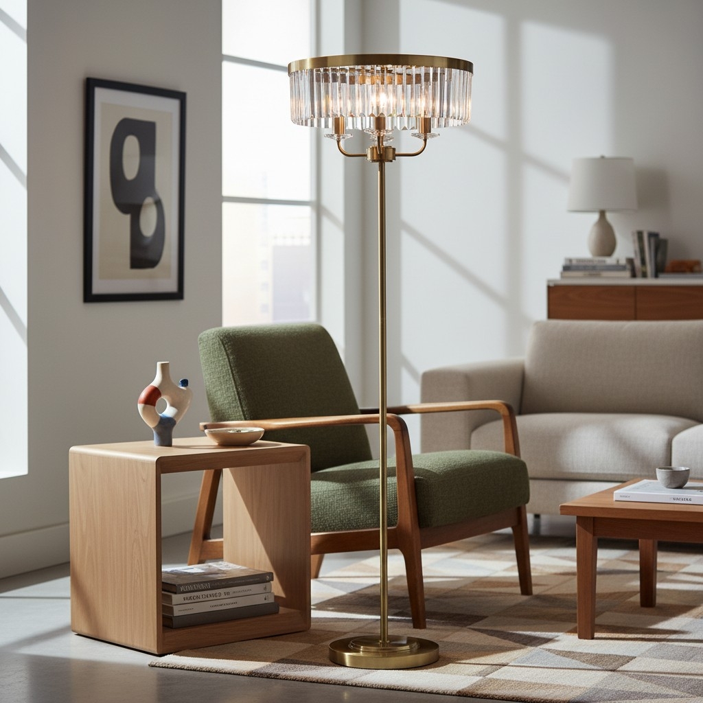 Beveline 3 Light Round Floor Lamp - Faceted Cut Glass Shades Classic Metal Finish For Living Rooms T877