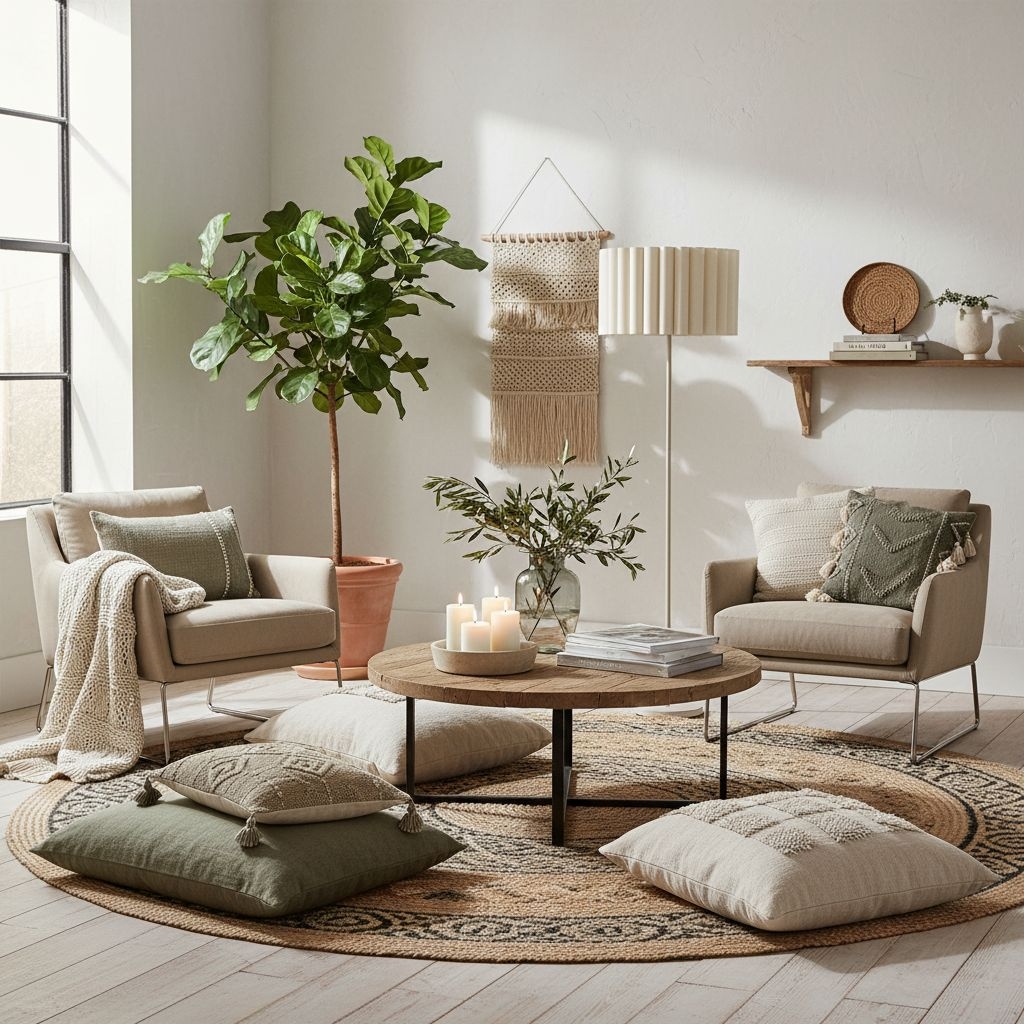 Velura Stand Floor Lamp - Beige Linen Shade and Metal Stand T1070