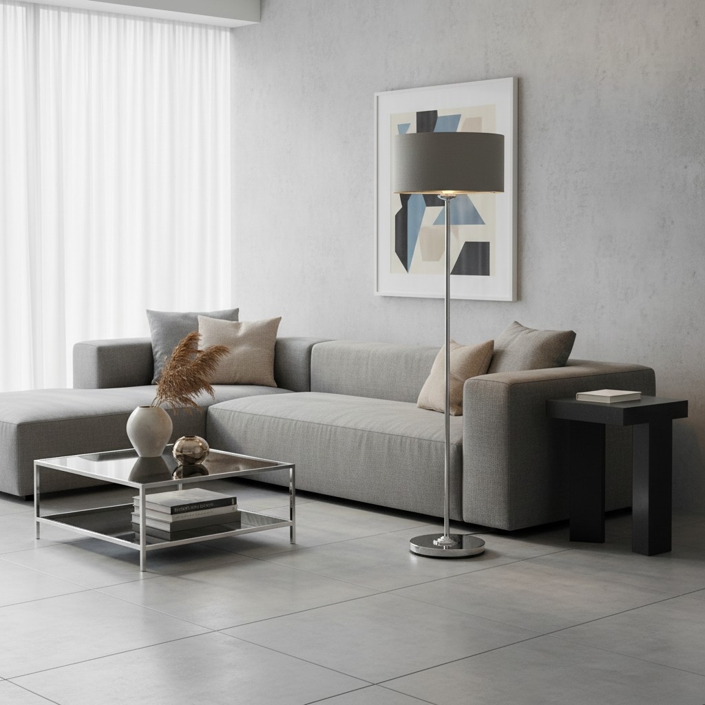 Tela Drum Shade Floor Lamp - Contemporary Fabric Standing Lamp for Home Office T1040