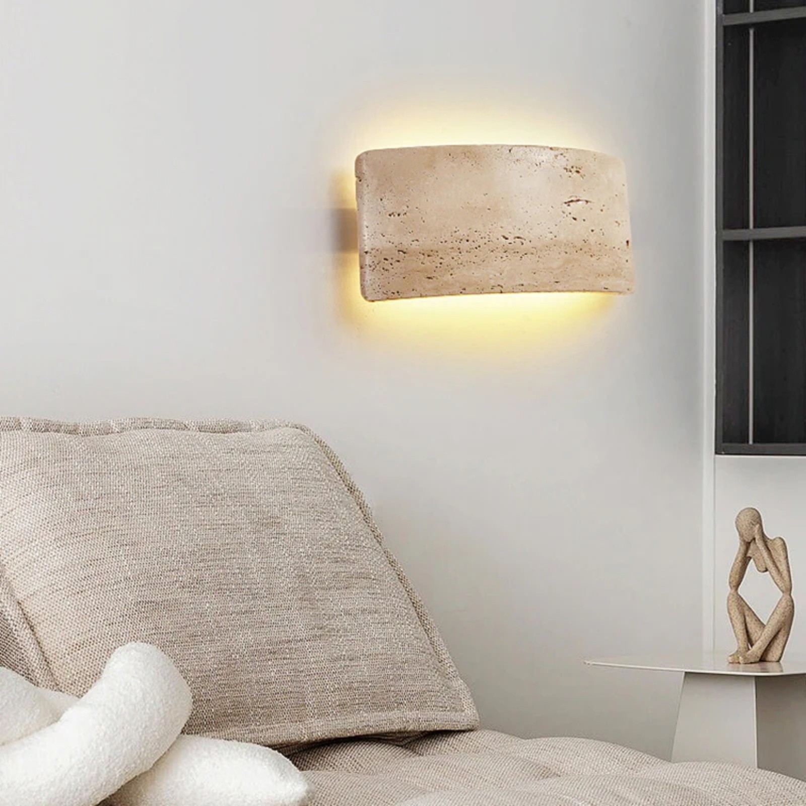 Mask-Shaped Travertine Wall Lamp - Artistic Modern Accent for Living Room S324