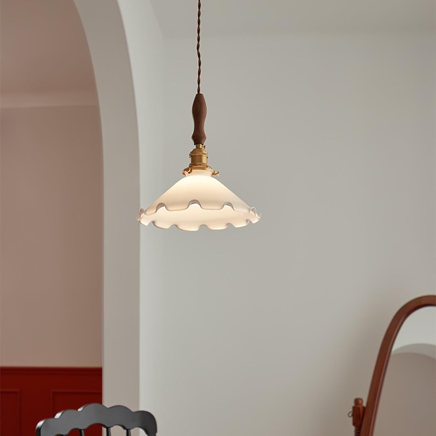 Vintage White Glass Skirted Pendant Lamp M366