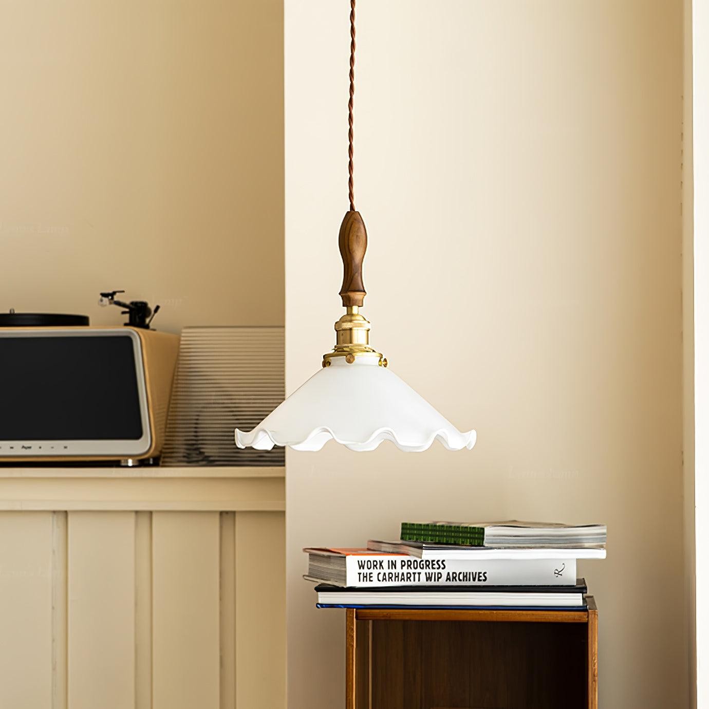 Vintage White Glass Skirted Pendant Lamp M366