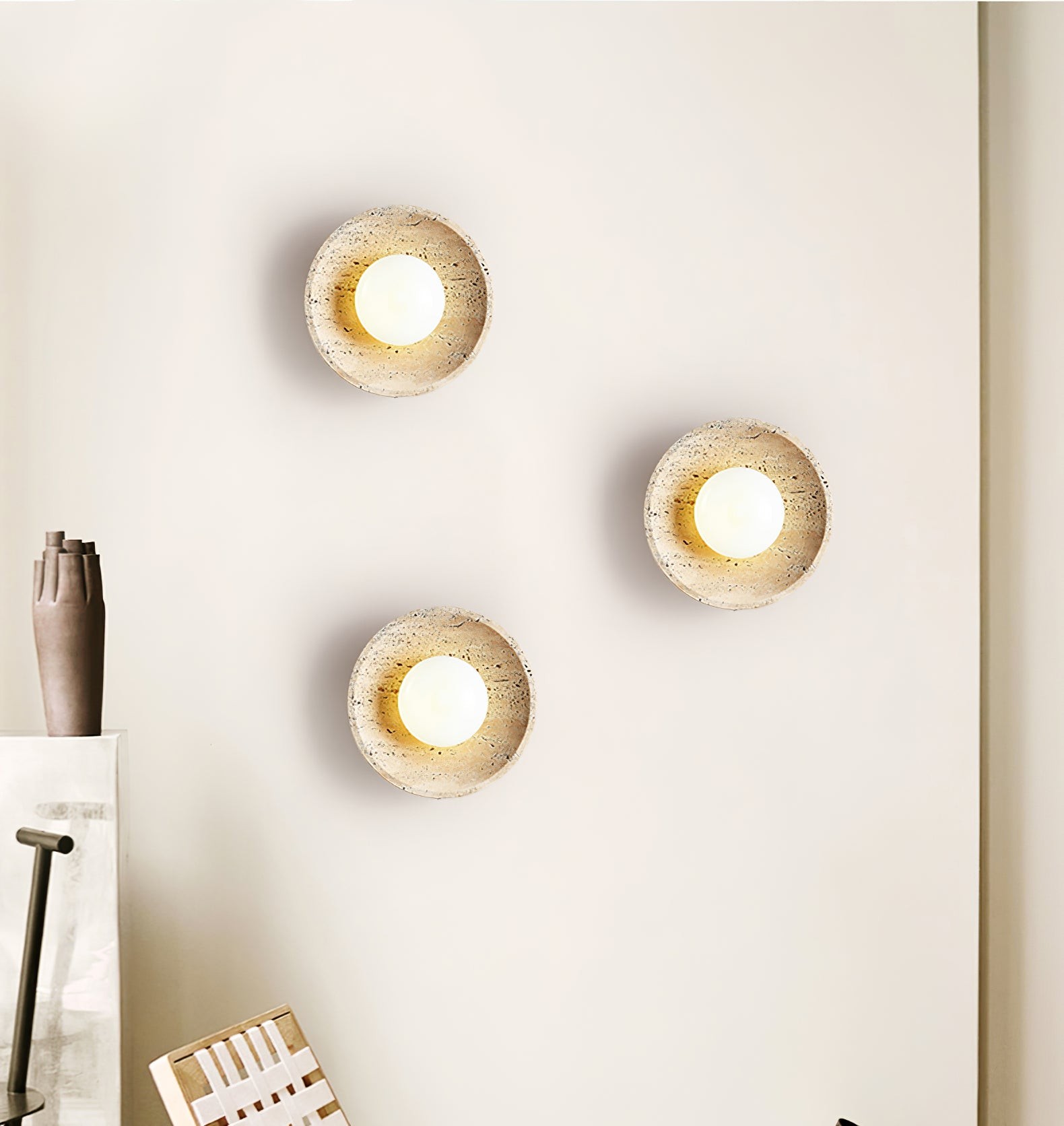 Retro Wabi Sabi Travertine Lunar Eclipse Wall Light G64