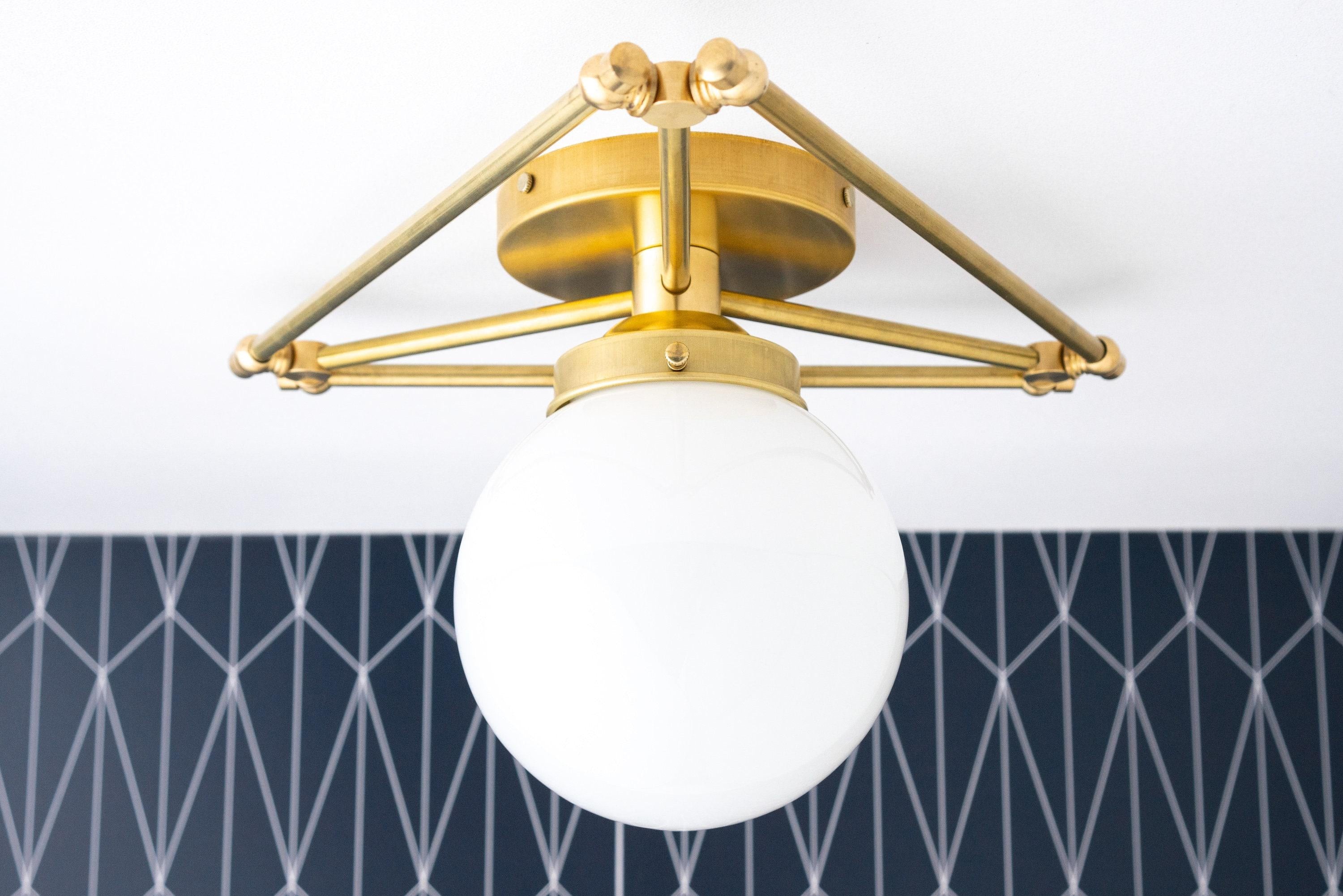 Glorica Glass Geometric Brass Ceiling Light - Hand-Blown Globe Design T363