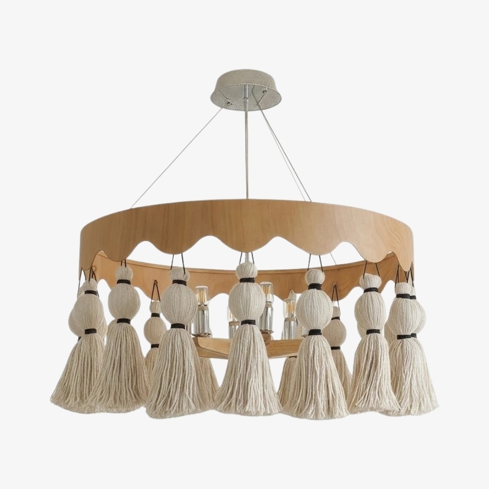 FringeAura Boho Tassel Chandelier - Large Cotton Fringe Chandelier for Dining and Living Room T1108