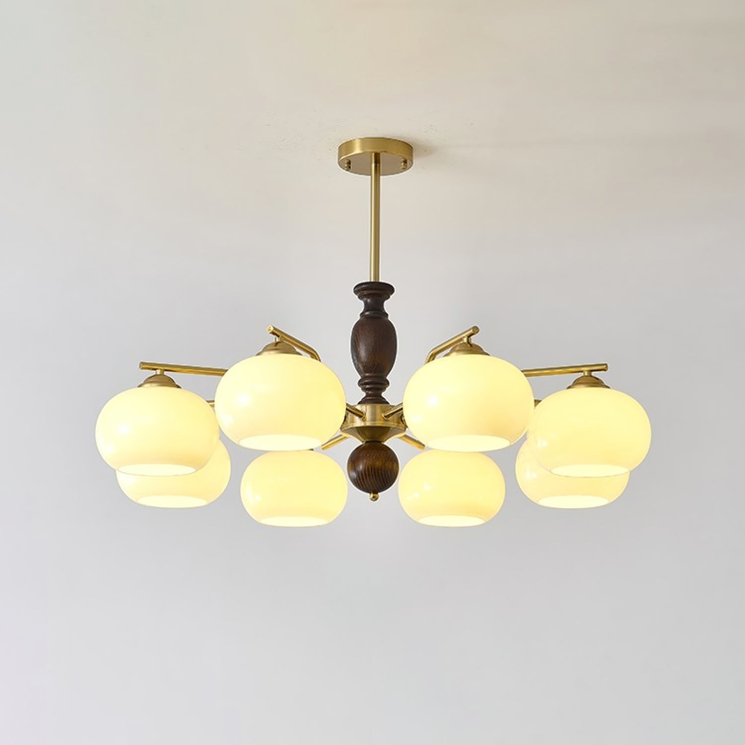 Medieval Style Walnut Beige Orb Chandelier M485
