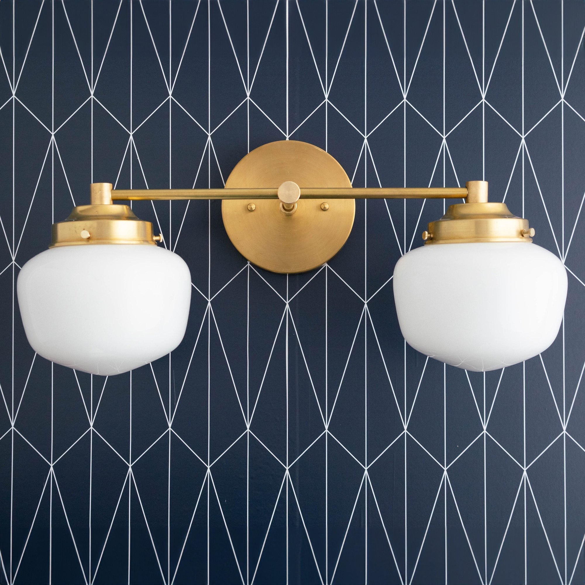 Opalume Glass Art Deco Vanity Light - Bathroom Wall Sconce with White Glass Shades T306