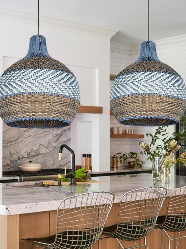 Handwoven Blue Rattan Pendant Light T116