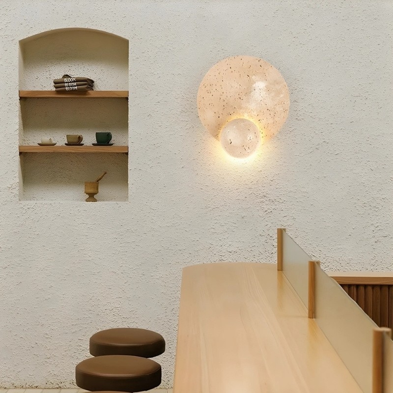 Scandinavian Travertine Round Orb Wall Lamp - Integrated LED & Warm Light S317