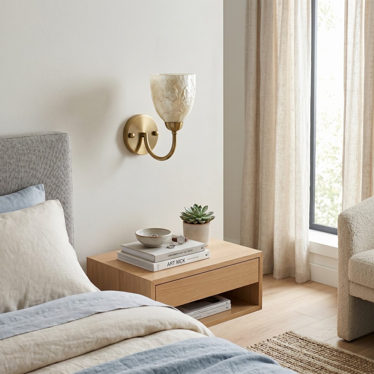 Nacrelith Wall Sconce - Modern Capiz Shell Lamp for Bedroom T2235