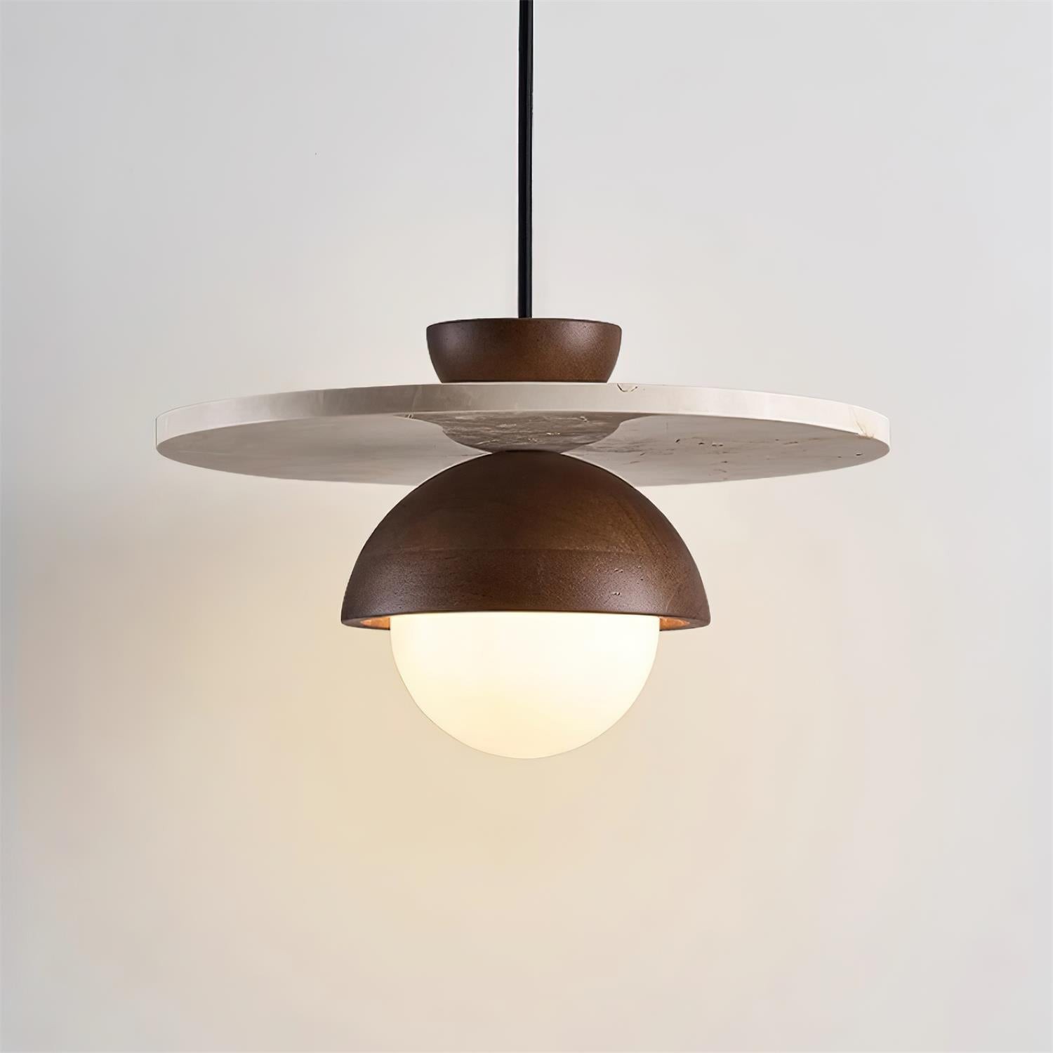 Travertine Disc Hemispherical Wooden Lampshade Chandelier P029