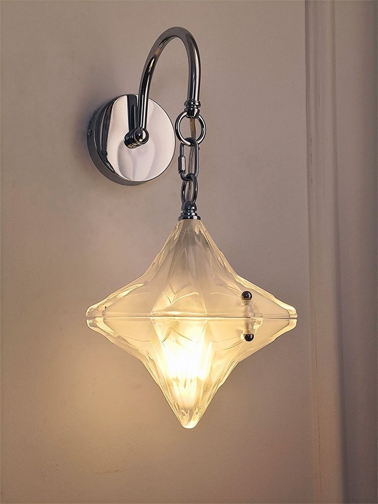 Art Deco Star Wall Sconce - Frosted Glass Light for Hallway - Astris Selene T439