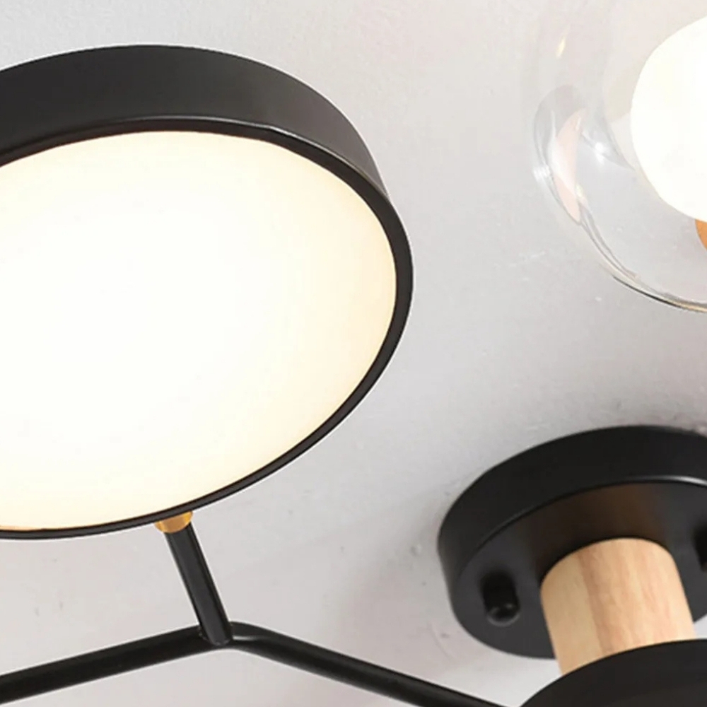 Modern Round LED Ceiling Lamp - Branch Design with Wood Accents for Bedroom S384