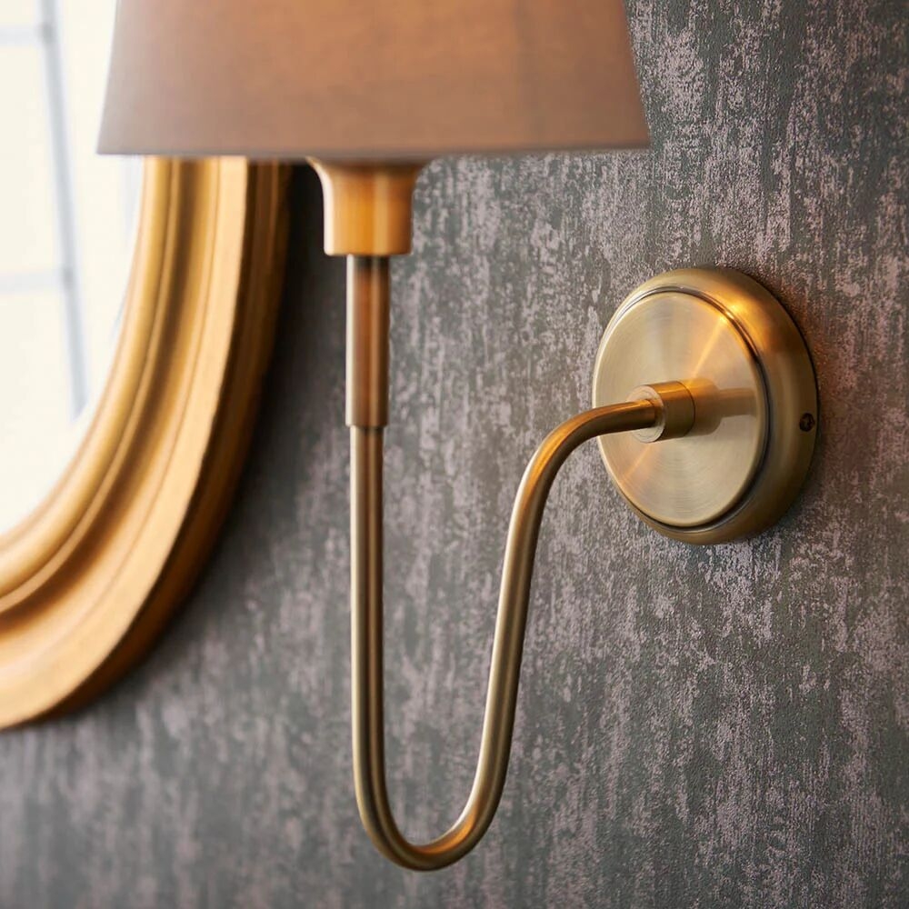 Ivoralux Tapered Fabric Wall Light - Modern Classic Curved Arm Sconce for Hallways or Bedrooms T948