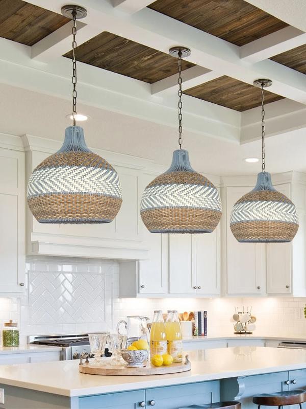 Handwoven Blue Rattan Pendant Light T116