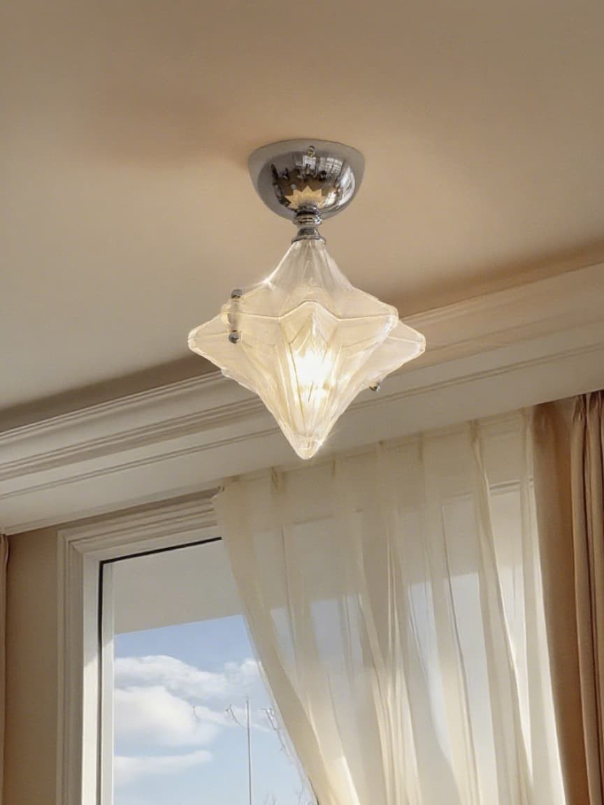 Art Deco Star Ceiling Lamp - Frosted Glass Fixture for Hallway & Entryway - Astris Ceres T435