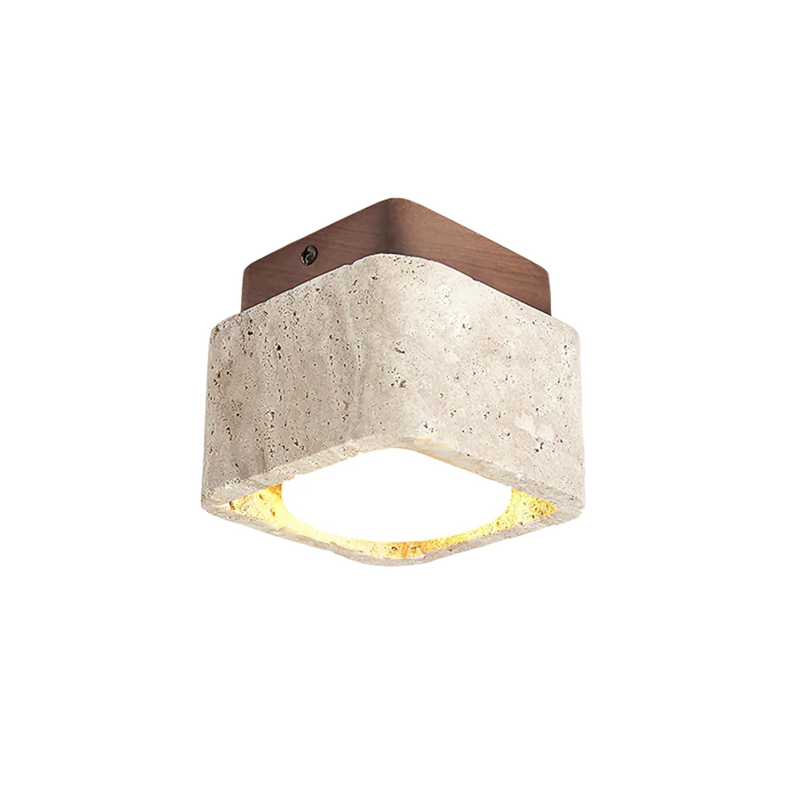 Natural Cube Design Travertine Ceiling Light With Wood Base S297