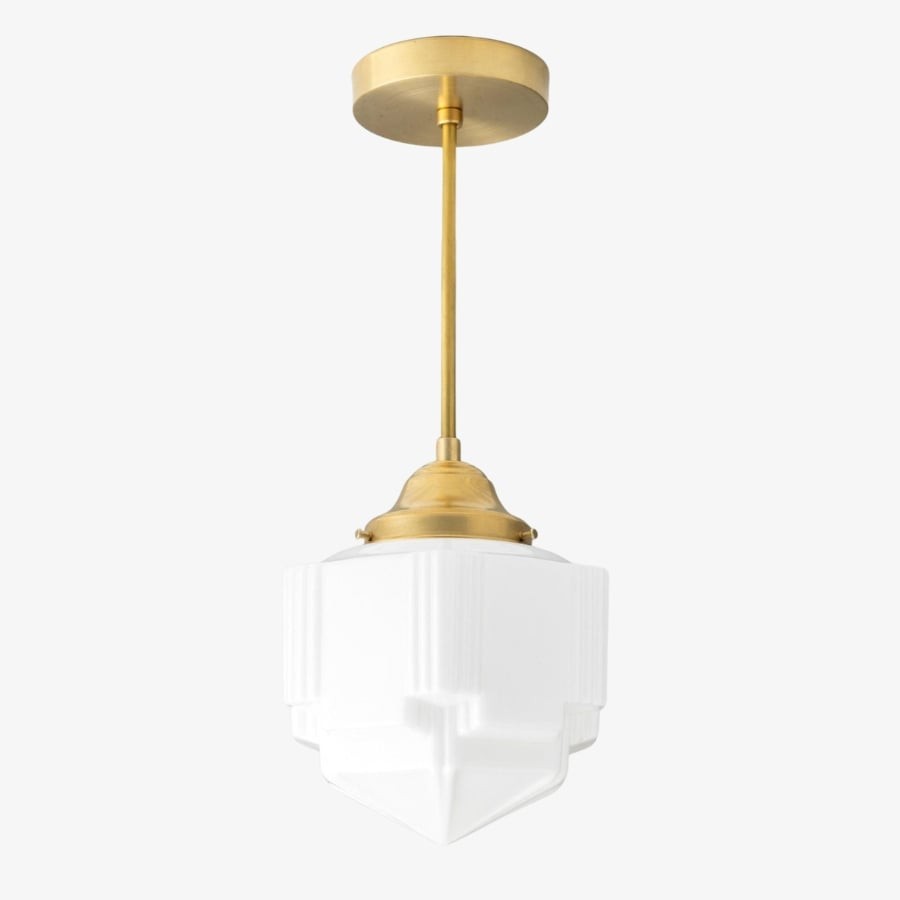 Geotower Glass Modern Pendant Light - Skyscraper Design - Brass or Black or Nickel Finish T340
