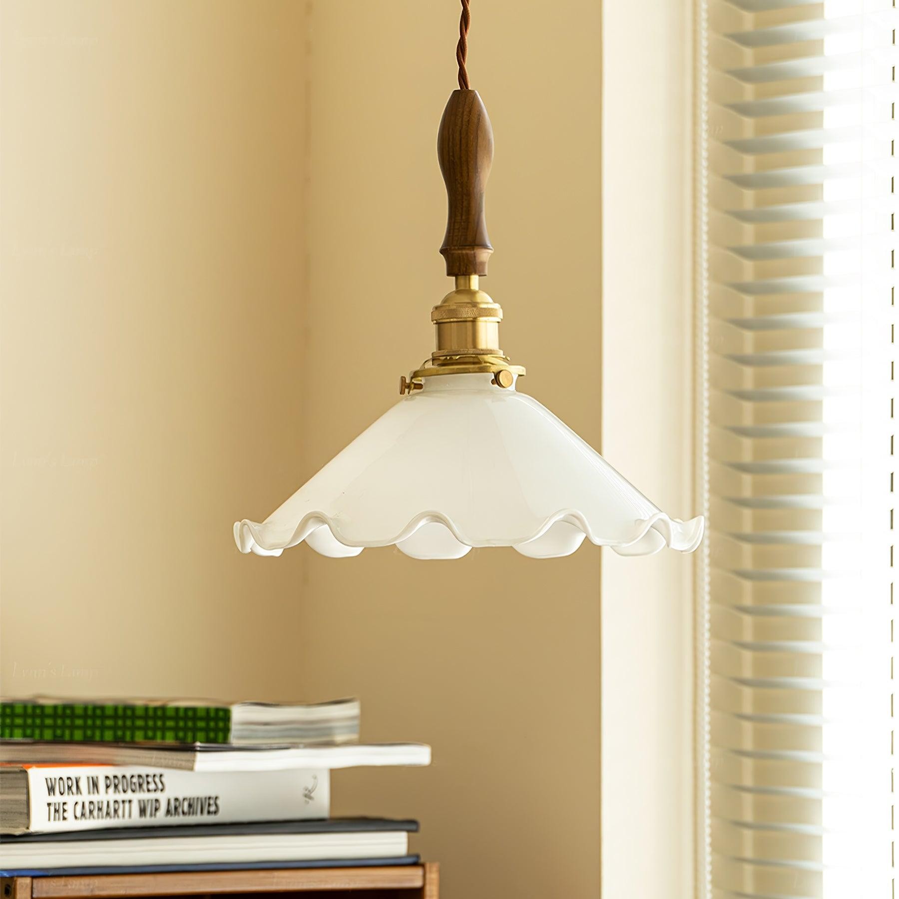 Vintage White Glass Skirted Pendant Lamp M366