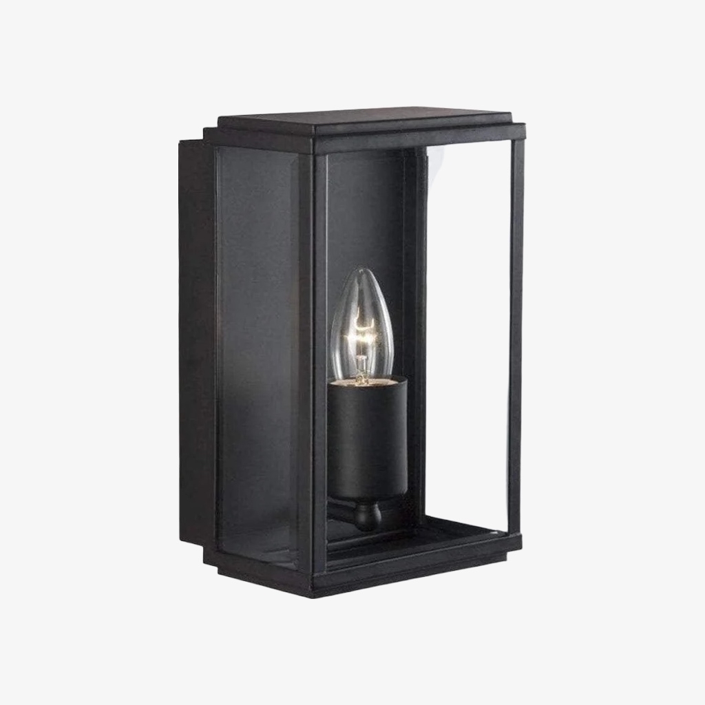 Boxar Outdoor Wall Lantern - Metal Frame and Clear Glass for Porches or Entryways T1015