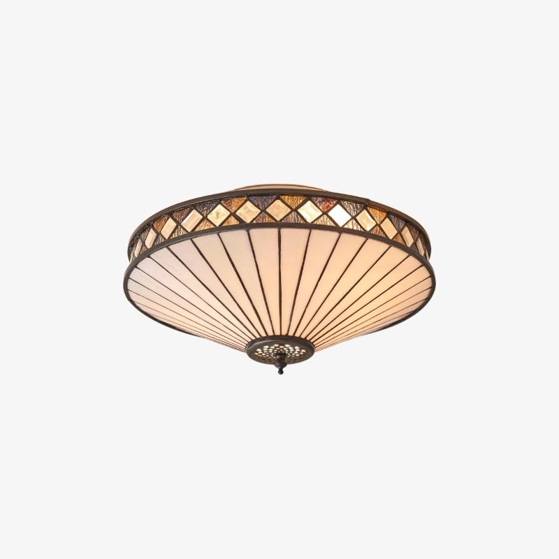 TiffStar Elegant Art Glass Ceiling Light – Vintage Flush Lamp for Living Rooms T634