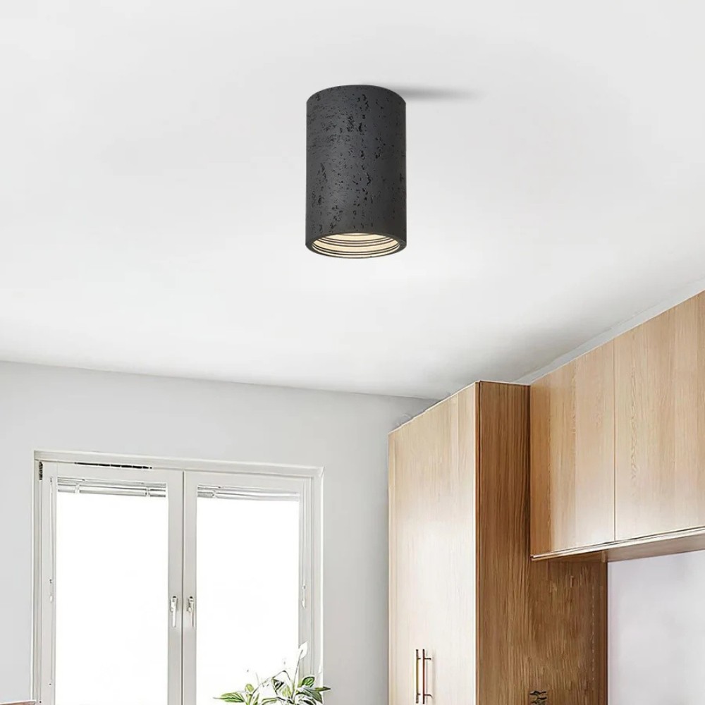 Cylindrical Ceiling Light - Modern Travertine Living Room M72