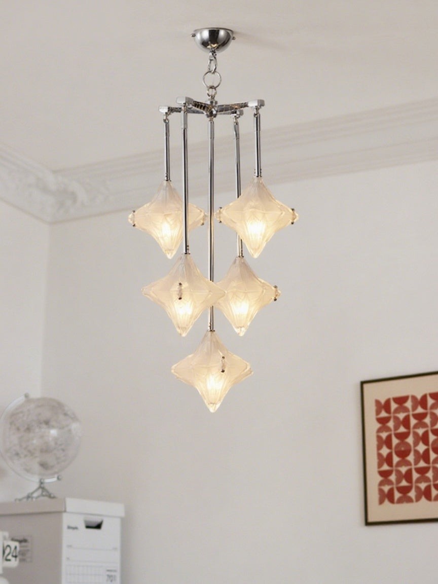 Art Deco Astris Star Chandelier - Frosted Glass Deco Fixture for Dining Room T433