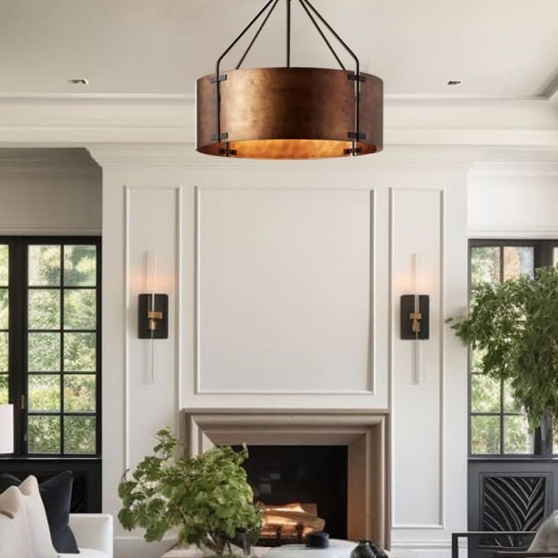 Vintage Brass Drum Pendant Lamp – Aged Metal & Warm Glow G94