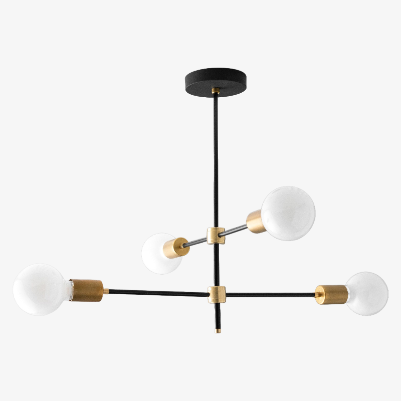 Mobilux Line Black and Brass Chandelier - Contemporary Globe Ceiling Hanging Light T337