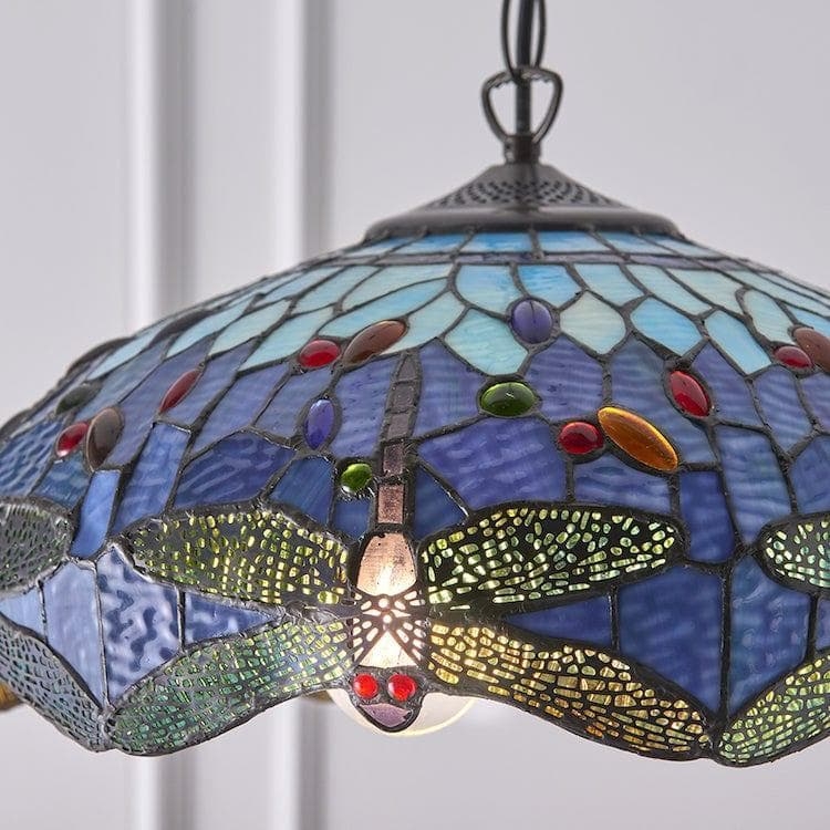 TF Dragonfly Tiffany Pendant Light - Art Nouveau Stained Glass Pendant for Living T849