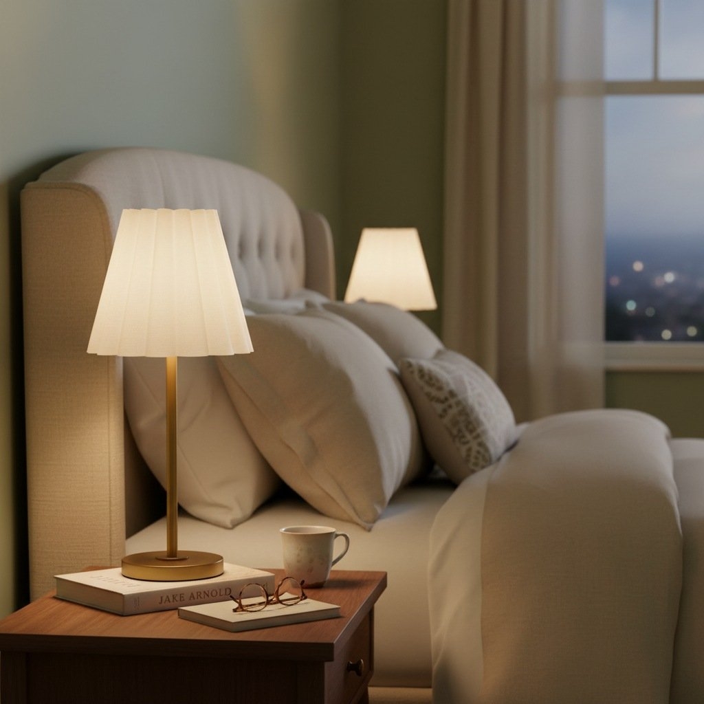 Ruffmeto Transitional Slim Table Lamp - Sculptural Shade Lighting for Living Room or Bedroom T672