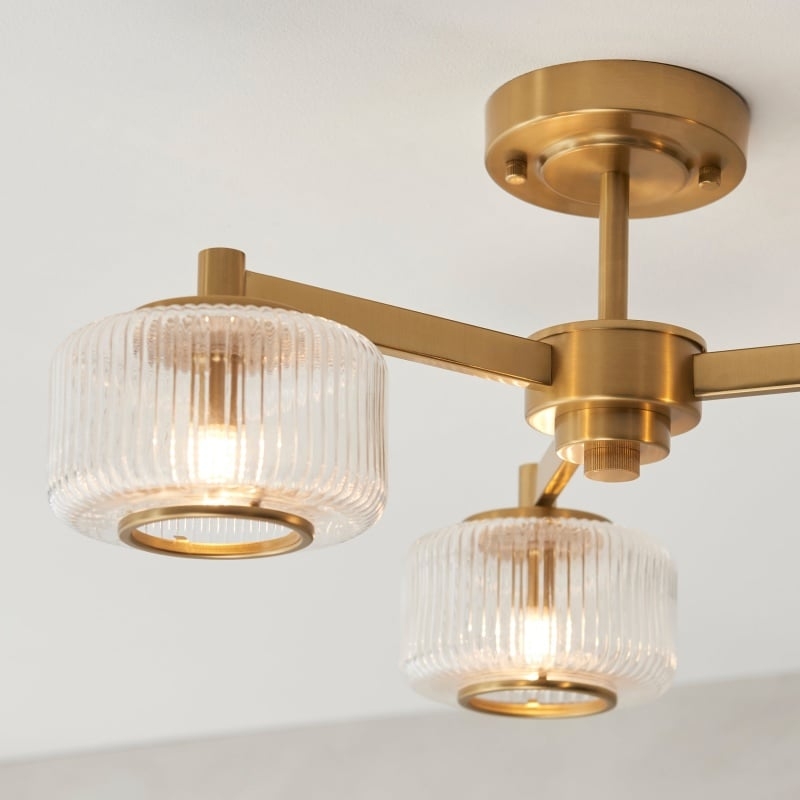Canovus Ceiling Fixture with Ribbed Glass - Industrial Metal Living Room Light T1027