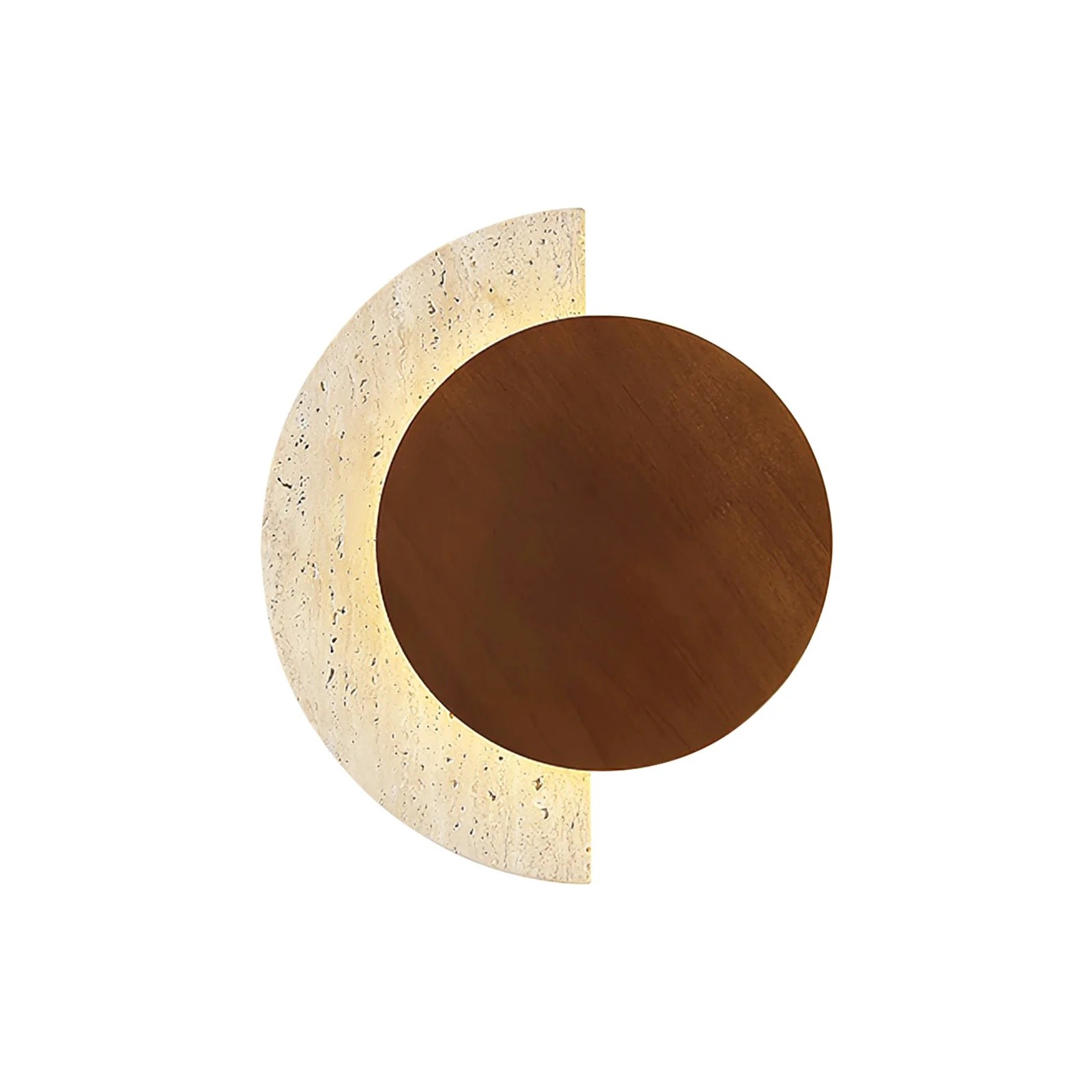 Modern Half Moon Travertine & Wood Ambient Wall Sconce S316