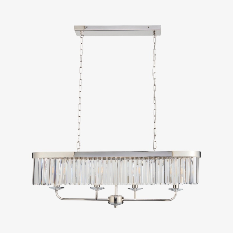 Beveline 4-Light Linear Ceiling Pendant With Cut Faceted Glass - Sleek Metal Frame For Dining T858