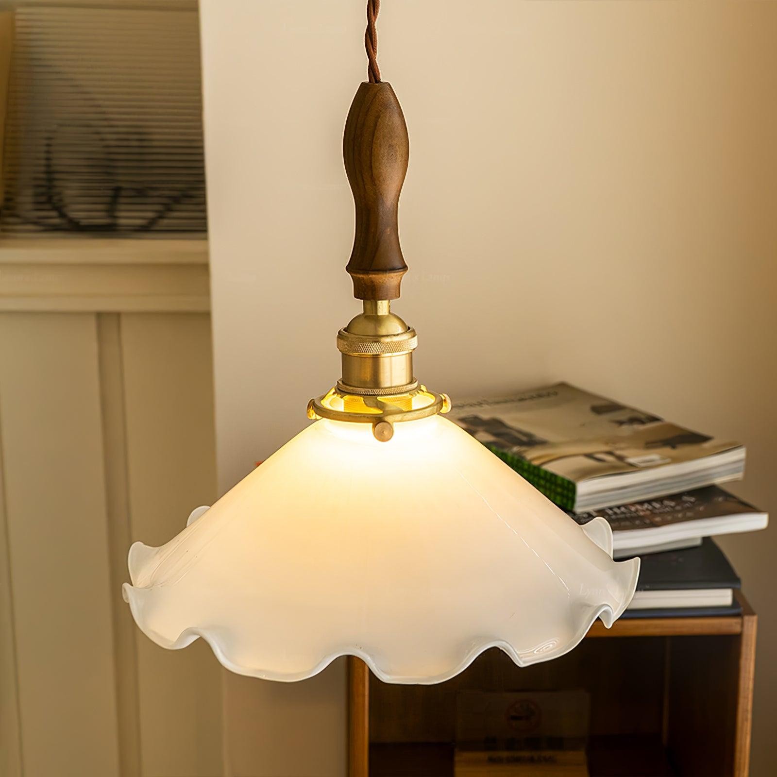 Vintage White Glass Skirted Pendant Lamp M366