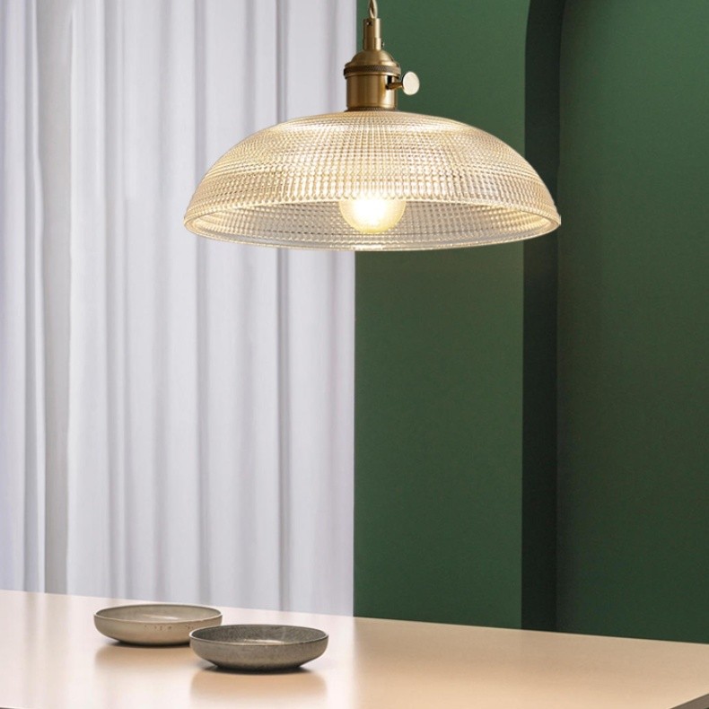 Modern Spiral Pendant Light – Textured Ribbed Glass Shade S225