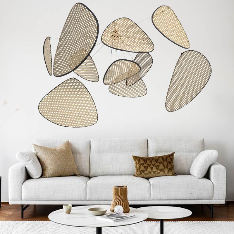 Screen Cannage Pendant Light - Woven Rattan Design for Living Room