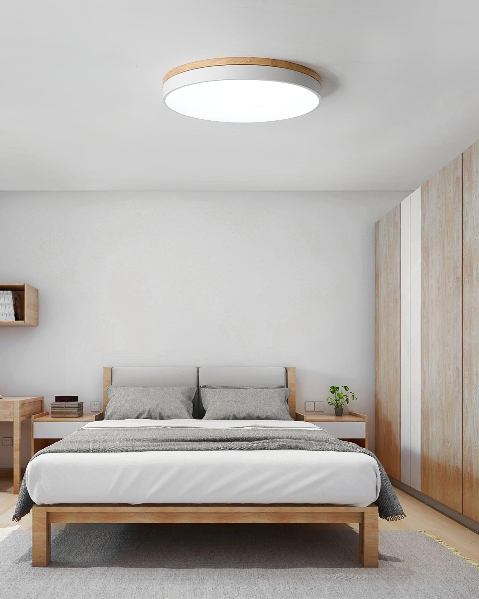 White Round Wooden Ceiling Lamp M197