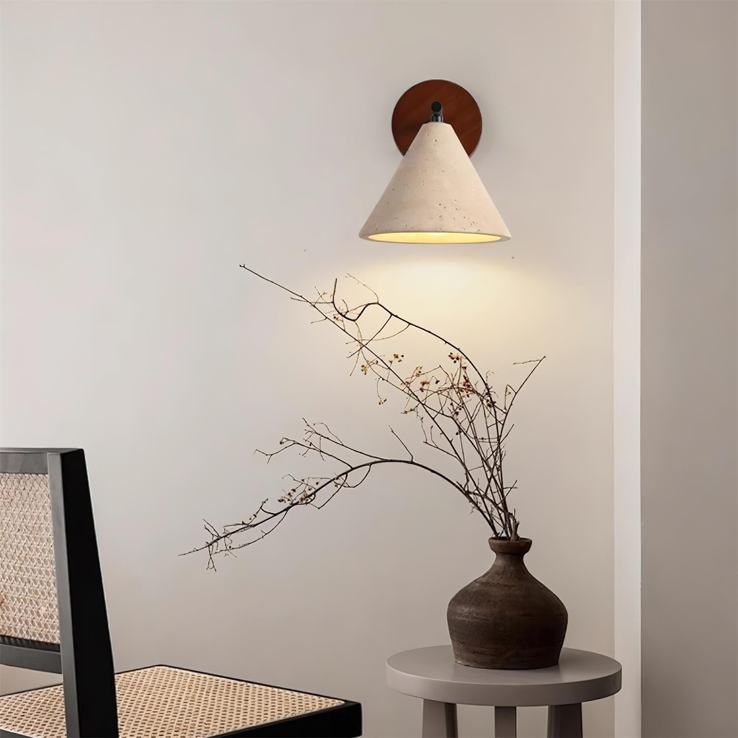 Textured Travertine Cone Wall Light - Minimalist Bedroom Sconce M56