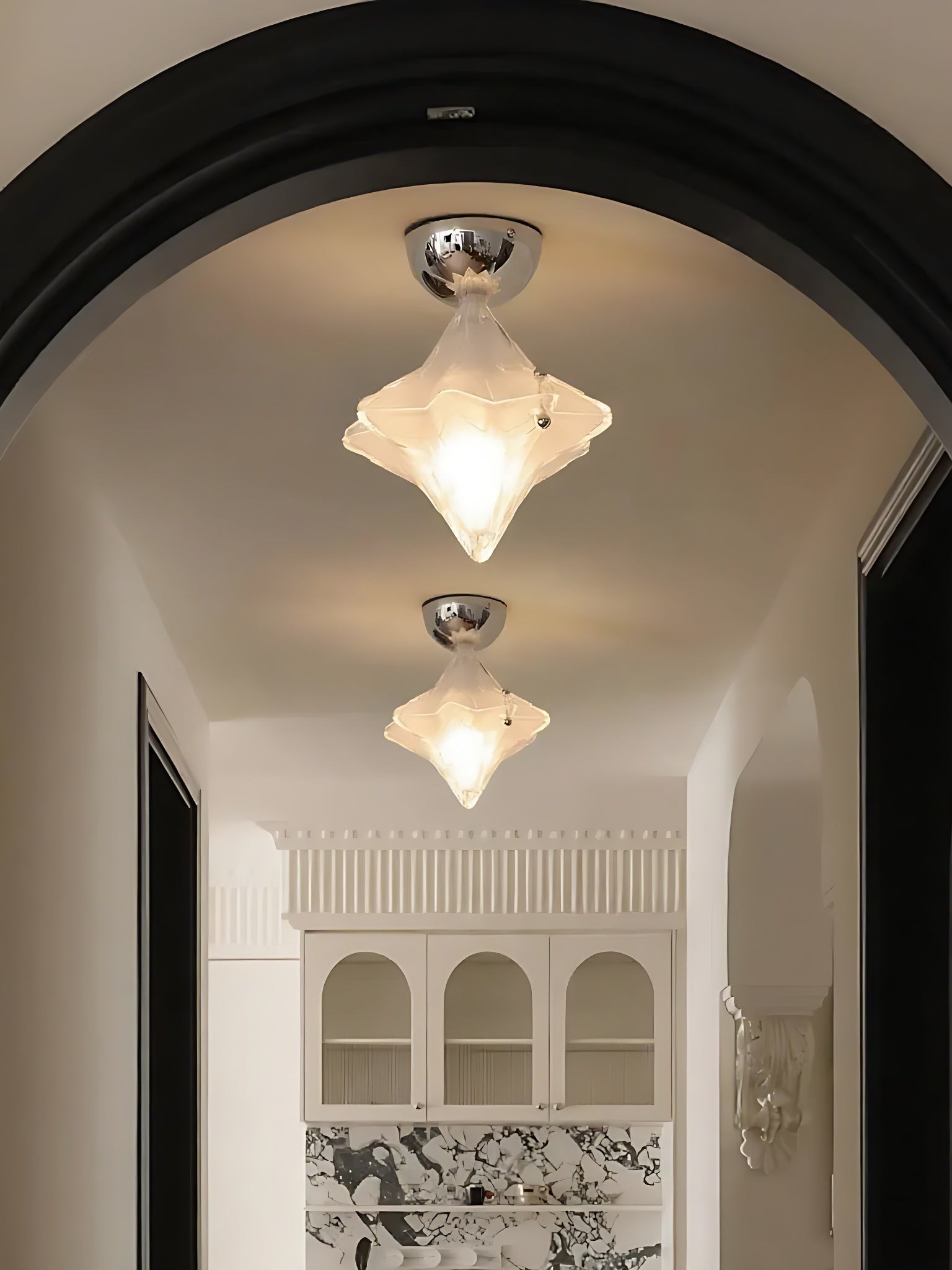 Art Deco Star Ceiling Lamp - Frosted Glass Fixture for Hallway & Entryway - Astris Ceres T435
