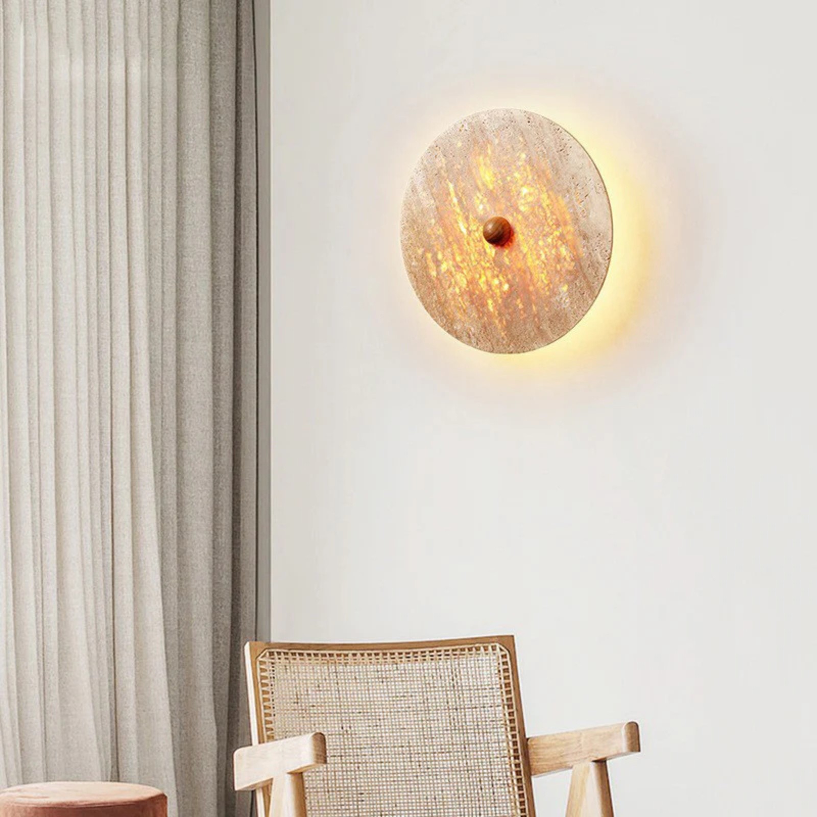 Natural Modern Circular Travertine Home Wall Sconce S332