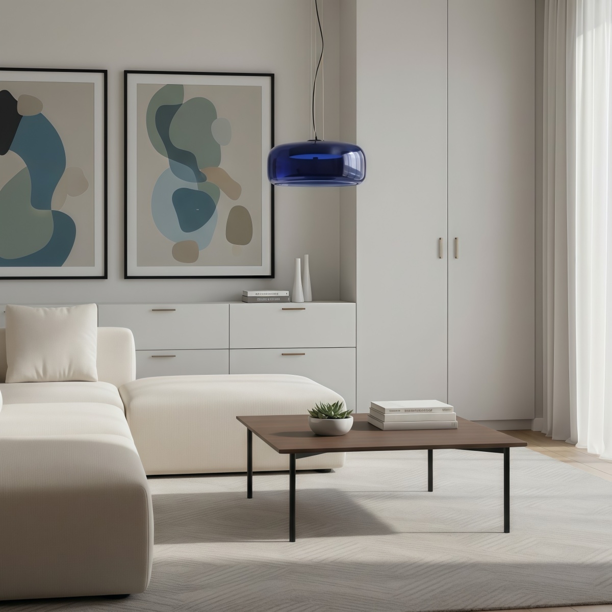Lunorae Rounded Glass Pendant Lamp - Modern Sculptural Lighting for Living Room T1112