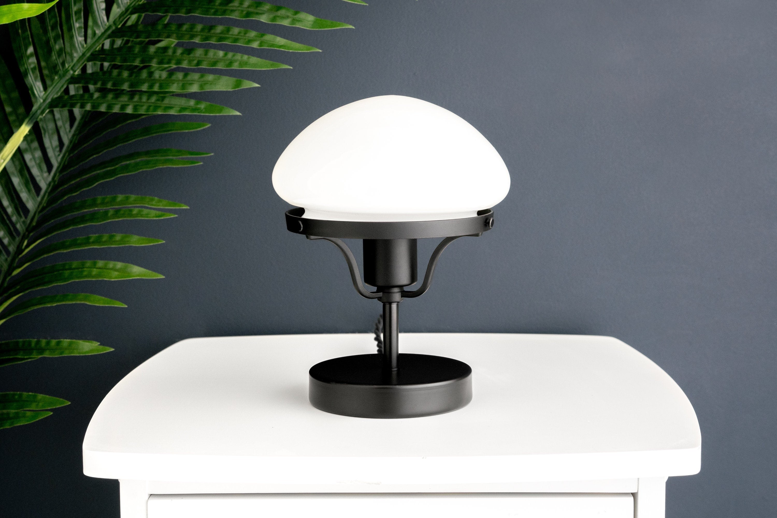 Ornato Luxe Modern Brass or Black Table Lamp - Eggshell Frosted Glass Fixture T358