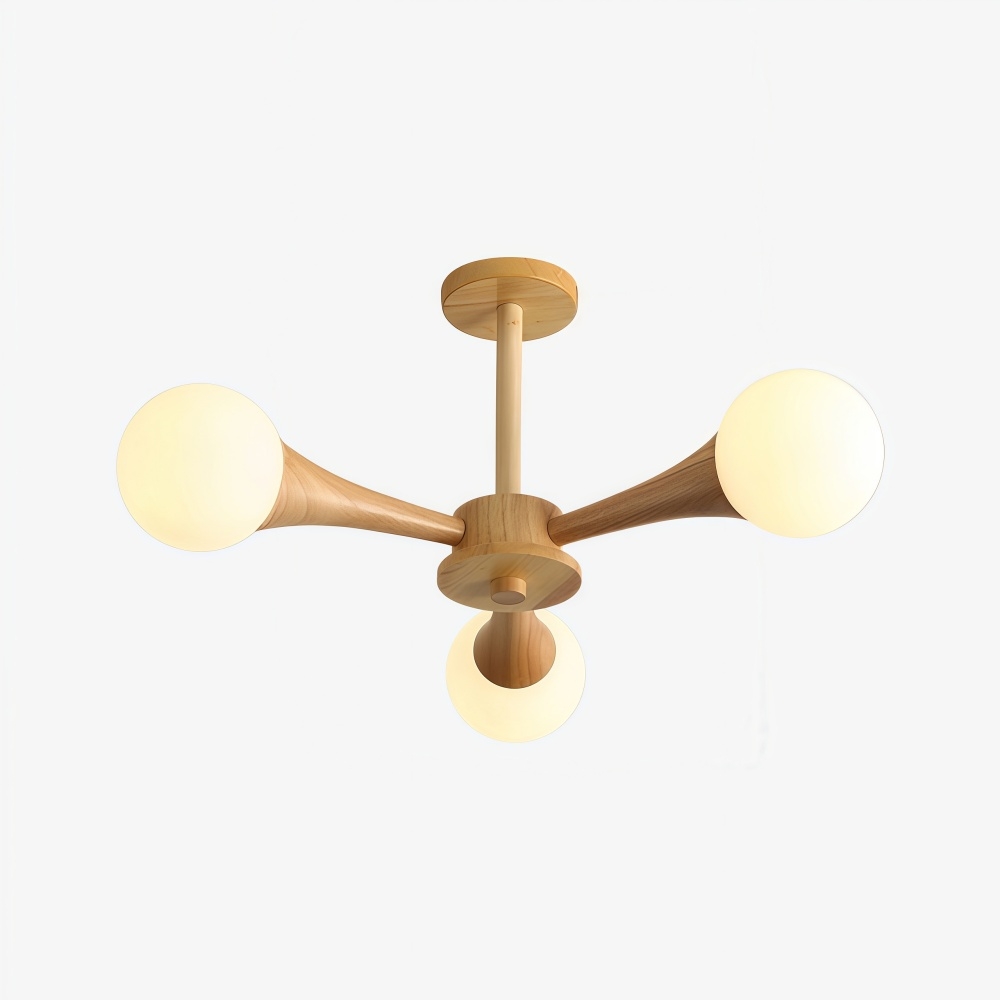 Novalune Multi-Light Glass Globe Chandelier with Wood Frame - Japanese Zen Style for Living Room T1155