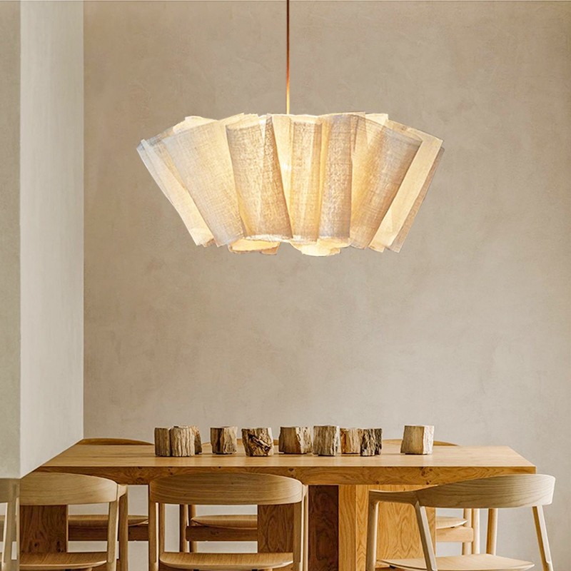Scandinavian Pleated Fabric Pendant Light – Adjustable Hanging Lamp for Dining Room T191