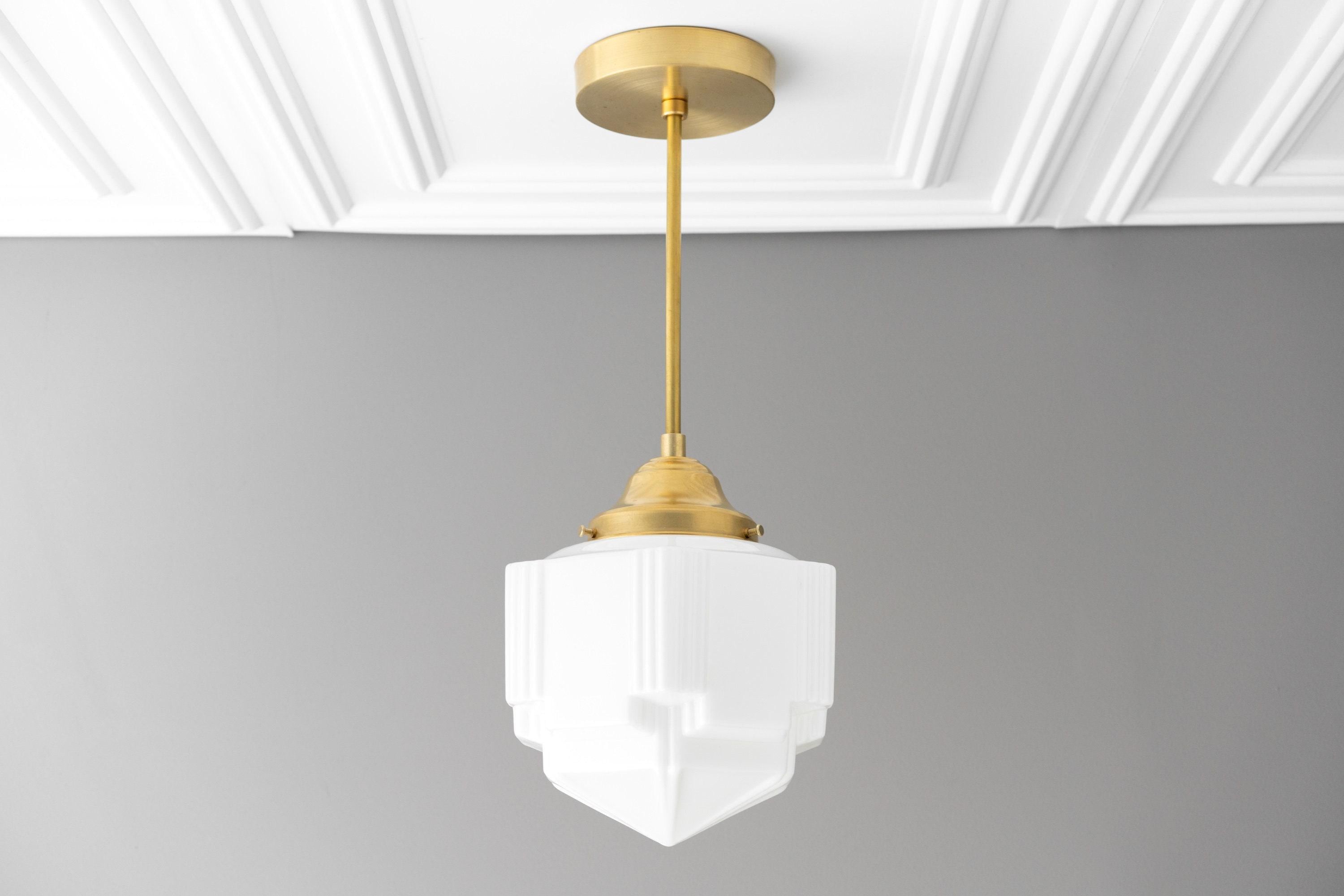 Geotower Glass Modern Pendant Light - Skyscraper Design - Brass or Black or Nickel Finish T340