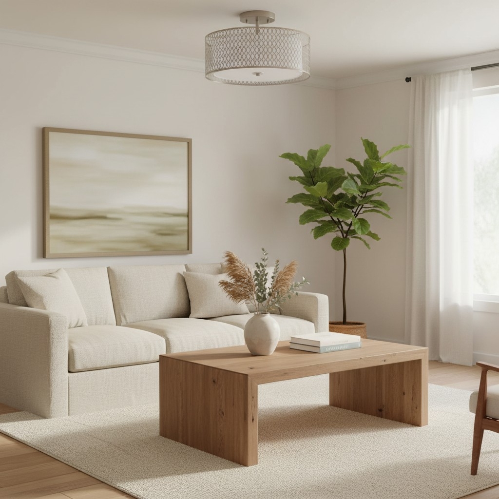 Liorin Geometric Mesh 3‑Light Flush Ceiling Light - Mesh Metal Frosted Glass Lamp for Living Room or Hallway T865